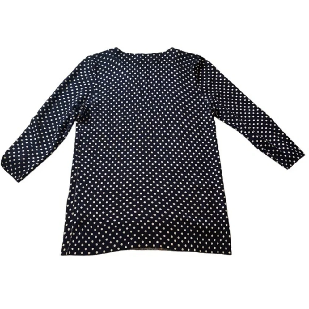 J. Crew Merino wool quarter sleeve navy w white polka dot crew sweater Small